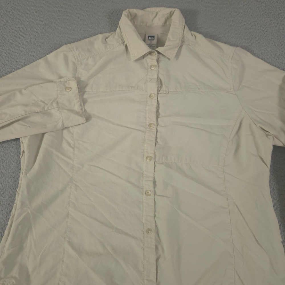 VINTAGE REI Top Womens 1X Beige Sahara Vented Roll Tab Sleeve Tactel Nylon 00s